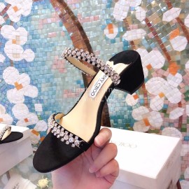 Jimmy Choo New Diamond Belt Thick High Heeled Slippers For Women Black