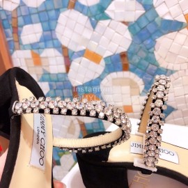 Jimmy Choo New Diamond Belt Thick High Heeled Slippers For Women Black