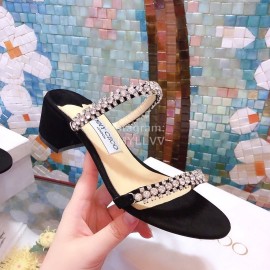 Jimmy Choo New Diamond Belt Thick High Heeled Slippers For Women Black