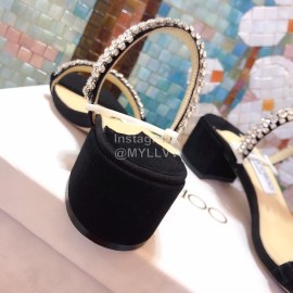 Jimmy Choo New Diamond Belt Thick High Heeled Slippers For Women Black