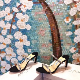 Jimmy Choo New Diamond Belt High Heeled Slippers For Women Black