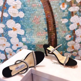 Jimmy Choo New Diamond Belt High Heeled Slippers For Women Black