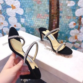 Jimmy Choo New Diamond Belt High Heeled Slippers For Women Black