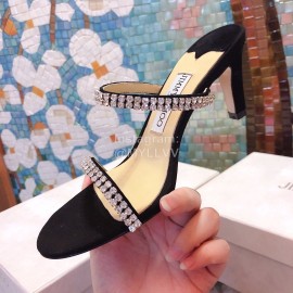 Jimmy Choo New Diamond Belt High Heeled Slippers For Women Black