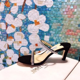 Jimmy Choo New Diamond Belt High Heeled Slippers For Women Black