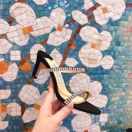 Jimmy Choo New Diamond Belt High Heeled Slippers For Women Black