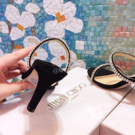 Jimmy Choo New Diamond Belt High Heeled Slippers For Women Black