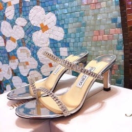 Jimmy Choo New Diamond Belt High Heeled Slippers For Women Silver