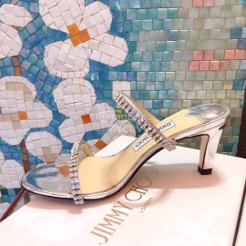 Jimmy Choo New Diamond Belt High Heeled Slippers For Women Silver