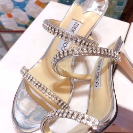Jimmy Choo New Diamond Belt High Heeled Slippers For Women Silver