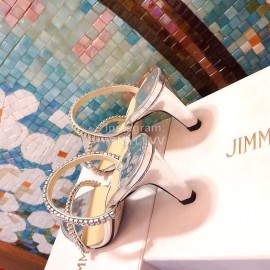 Jimmy Choo New Diamond Belt High Heeled Slippers For Women Silver