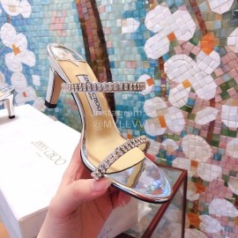 Jimmy Choo New Diamond Belt High Heeled Slippers For Women Silver