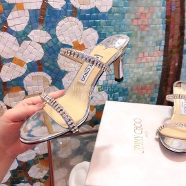 Jimmy Choo New Diamond Belt High Heeled Slippers For Women Silver