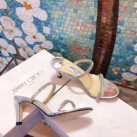 Jimmy Choo New Diamond Belt High Heeled Slippers For Women Silver