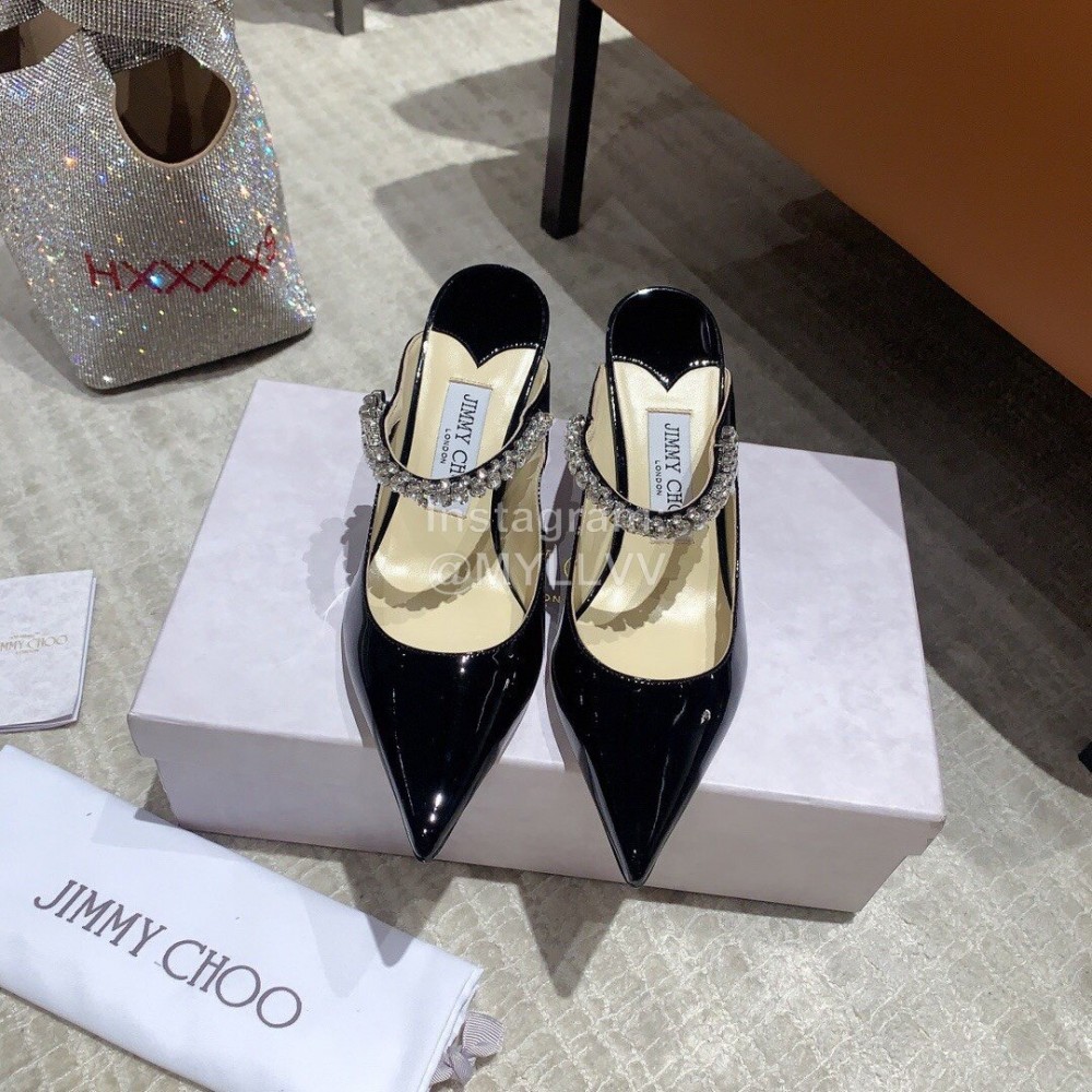 Jimmy Choo Summer Cattle Patent Leather High Heeled Sandals For Women Black