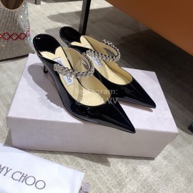 Jimmy Choo Summer Cattle Patent Leather High Heeled Sandals For Women Black