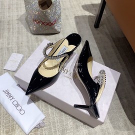 Jimmy Choo Summer Cattle Patent Leather High Heeled Sandals For Women Black