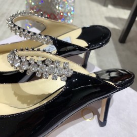 Jimmy Choo Summer Cattle Patent Leather High Heeled Sandals For Women Black