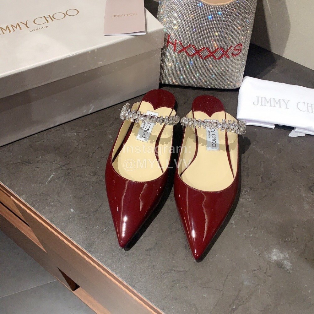 Jimmy Choo New Patent Leather Flat Heeled Sandals For Women Wine Red