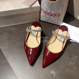 Jimmy Choo New Patent Leather Flat Heeled Sandals For Women Wine Red
