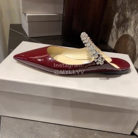 Jimmy Choo New Patent Leather Flat Heeled Sandals For Women Wine Red
