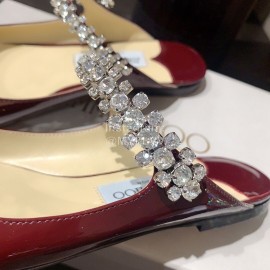 Jimmy Choo New Patent Leather Flat Heeled Sandals For Women Wine Red