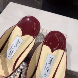 Jimmy Choo New Patent Leather Flat Heeled Sandals For Women Wine Red