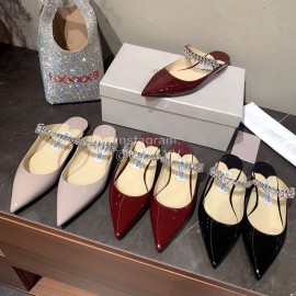 Jimmy Choo New Patent Leather Flat Heeled Sandals For Women Wine Red