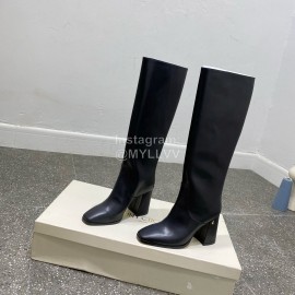 Jimmy Choo Winter Calf Leather Thick High Heel Boots For Women Black