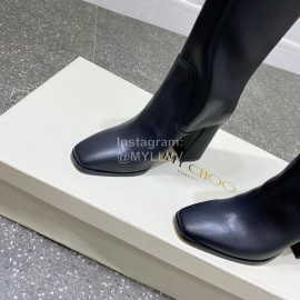 Jimmy Choo Winter Calf Leather Thick High Heel Boots For Women Black