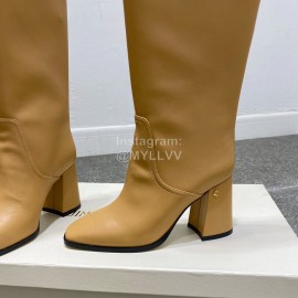 Jimmy Choo Winter Calf Leather Thick High Heel Boots For Women Brown