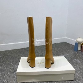 Jimmy Choo Winter Calf Leather Thick High Heel Boots For Women Brown