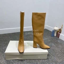 Jimmy Choo Winter Calf Leather Thick High Heel Boots For Women Brown