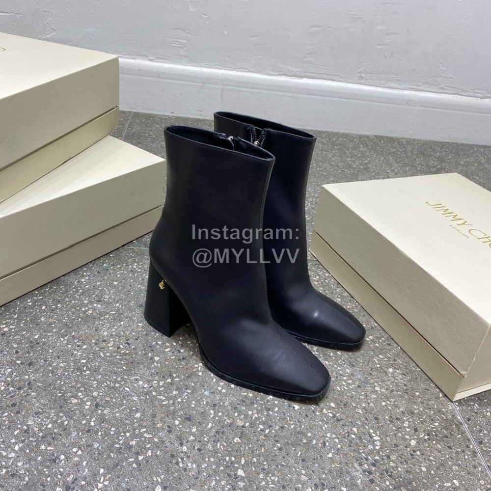 Jimmy Choo Winter Calf Leather Thick High Heel Short Boots For Women Black