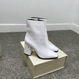Jimmy Choo Winter Calf Leather Thick High Heel Short Boots For Women White
