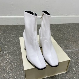Jimmy Choo Winter Calf Leather Thick High Heel Short Boots For Women White