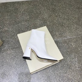 Jimmy Choo Winter Calf Leather Thick High Heel Short Boots For Women White