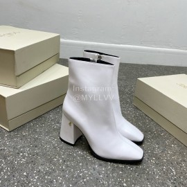 Jimmy Choo Winter Calf Leather Thick High Heel Short Boots For Women White