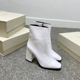 Jimmy Choo Winter Calf Leather Thick High Heel Short Boots For Women White