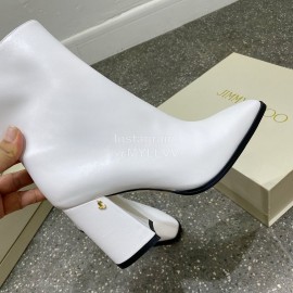 Jimmy Choo Winter Calf Leather Thick High Heel Short Boots For Women White