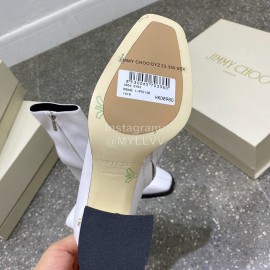 Jimmy Choo Winter Calf Leather Thick High Heel Short Boots For Women White