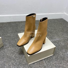 Jimmy Choo Winter Calf Leather Thick High Heel Short Boots For Women Brown