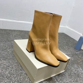 Jimmy Choo Winter Calf Leather Thick High Heel Short Boots For Women Brown