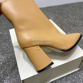 Jimmy Choo Winter Calf Leather Thick High Heel Short Boots For Women Brown