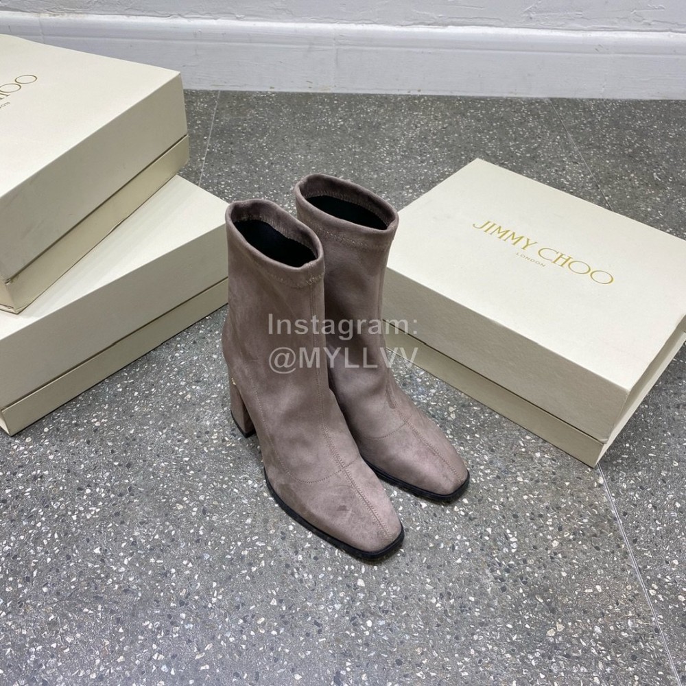 Jimmy Choo Winter Velvet Thick High Heel Short Boots For Women Gray