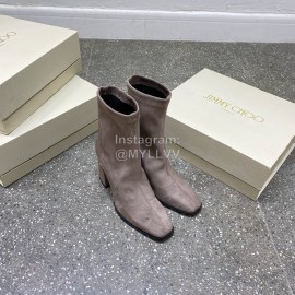 Jimmy Choo Winter Velvet Thick High Heel Short Boots For Women Gray