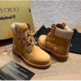 Jimmy Choo Co Branded Timberland Leather Martin Boots For Women Brown