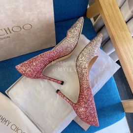 Jimmy Choo Fashion Shining Pointed High Heels For Women Rose Red
