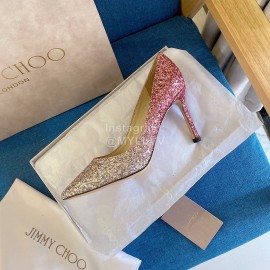 Jimmy Choo Fashion Shining Pointed High Heels For Women Rose Red