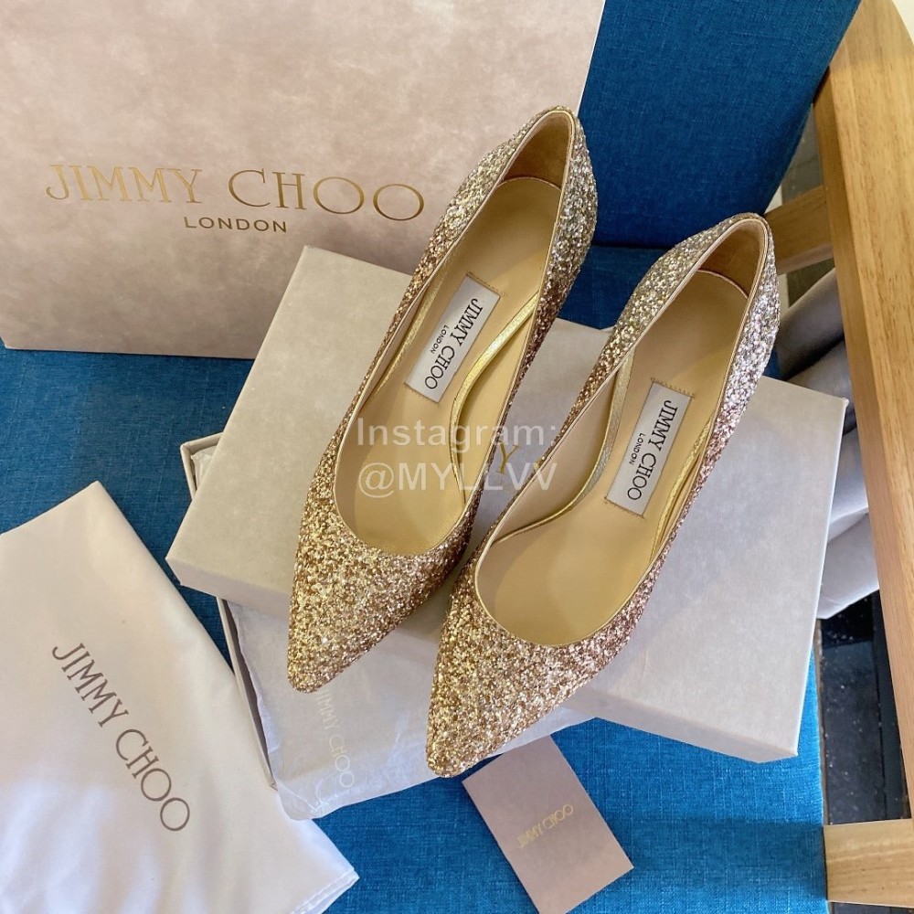 Jimmy Choo Fashion Shining Pointed High Heels For Women Gold
